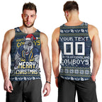 Personalized Cowboys Christmas Men Tank Top Australian Rugby Fans - Pixelated Ugly Xmas Pattern Mascot Santa