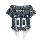 Personalized Cowboys Christmas Off Shoulder Wrap Waist Top Australian Rugby Fans - Pixelated Ugly Xmas Pattern Mascot Santa