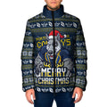 Personalized Cowboys Christmas Padded Jacket Australian Rugby Fans - Pixelated Ugly Xmas Pattern Mascot Santa