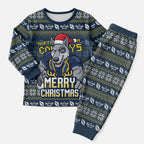 Personalized Cowboys Christmas Pajama Set Australian Rugby Fans - Pixelated Ugly Xmas Pattern Mascot Santa