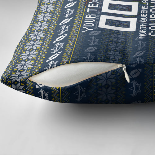 Personalized Cowboys Christmas Pillow Cover Australian Rugby Fans - Pixelated Ugly Xmas Pattern Mascot Santa
