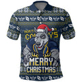 Personalized Cowboys Christmas Polo Shirt Australian Rugby Fans - Pixelated Ugly Xmas Pattern Mascot Santa