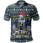 Personalized Cowboys Christmas Polo Shirt Australian Rugby Fans - Pixelated Ugly Xmas Pattern Mascot Santa