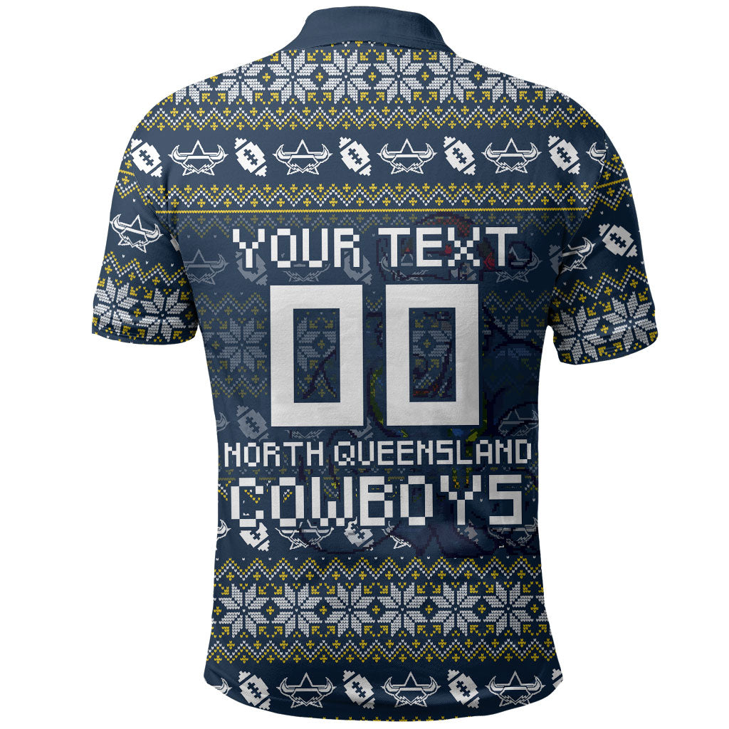 Personalized Cowboys Christmas Polo Shirt Australian Rugby Fans - Pixelated Ugly Xmas Pattern Mascot Santa