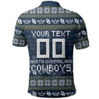 Personalized Cowboys Christmas Polo Shirt Australian Rugby Fans - Pixelated Ugly Xmas Pattern Mascot Santa