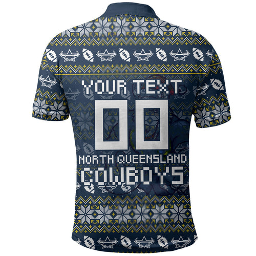 Personalized Cowboys Christmas Polo Shirt Australian Rugby Fans - Pixelated Ugly Xmas Pattern Mascot Santa