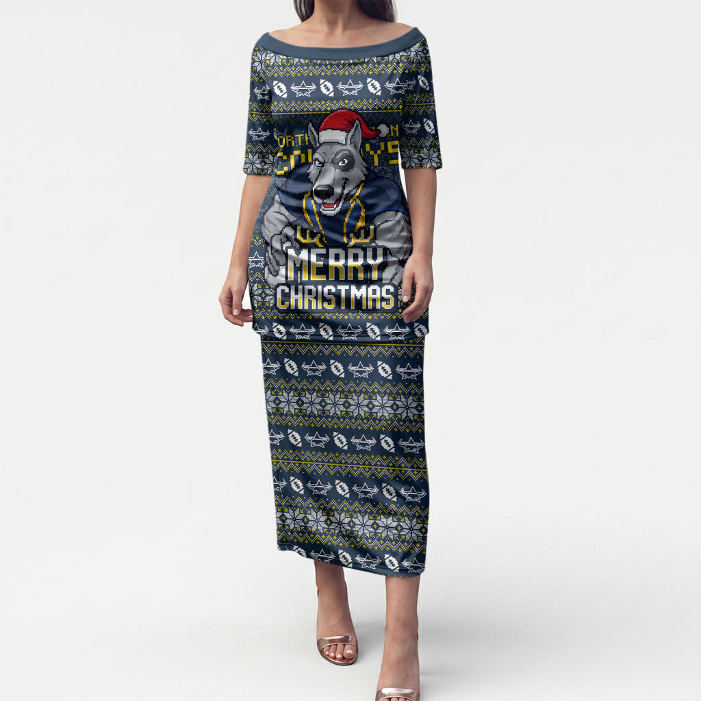 Personalized Cowboys Christmas Puletasi Australian Rugby Fans - Pixelated Ugly Xmas Pattern Mascot Santa
