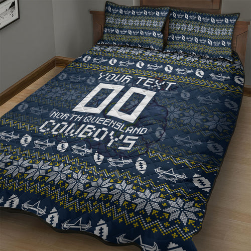 Personalized Cowboys Christmas Quilt Bed Set Australian Rugby Fans - Pixelated Ugly Xmas Pattern Mascot Santa
