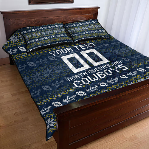 Personalized Cowboys Christmas Quilt Bed Set Australian Rugby Fans - Pixelated Ugly Xmas Pattern Mascot Santa
