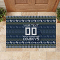 Personalized Cowboys Christmas Rubber Doormat Australian Rugby Fans - Pixelated Ugly Xmas Pattern Mascot Santa