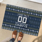 Personalized Cowboys Christmas Rubber Doormat Australian Rugby Fans - Pixelated Ugly Xmas Pattern Mascot Santa