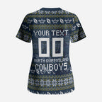Personalized Cowboys Christmas Scrub Top Australian Rugby Fans - Pixelated Ugly Xmas Pattern Mascot Santa