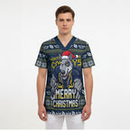 Personalized Cowboys Christmas Scrub Top Australian Rugby Fans - Pixelated Ugly Xmas Pattern Mascot Santa