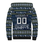 Personalized Cowboys Christmas Sherpa Hoodie Australian Rugby Fans - Pixelated Ugly Xmas Pattern Mascot Santa