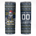 Personalized Cowboys Christmas Skinny Tumbler Australian Rugby Fans - Pixelated Ugly Xmas Pattern Mascot Santa