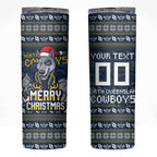 Personalized Cowboys Christmas Skinny Tumbler Australian Rugby Fans - Pixelated Ugly Xmas Pattern Mascot Santa