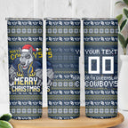 Personalized Cowboys Christmas Skinny Tumbler Australian Rugby Fans - Pixelated Ugly Xmas Pattern Mascot Santa