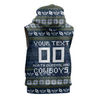 Personalized Cowboys Christmas Sleeveless Hoodie Australian Rugby Fans - Pixelated Ugly Xmas Pattern Mascot Santa