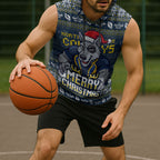 Personalized Cowboys Christmas Sleeveless Hoodie Australian Rugby Fans - Pixelated Ugly Xmas Pattern Mascot Santa