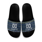Personalized Cowboys Christmas Slide Sandals Australian Rugby Fans - Pixelated Ugly Xmas Pattern Mascot Santa