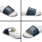 Personalized Cowboys Christmas Slide Sandals Australian Rugby Fans - Pixelated Ugly Xmas Pattern Mascot Santa