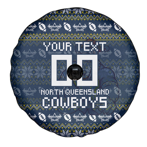 Personalized Cowboys Christmas Spare Tire Cover Australian Rugby Fans - Pixelated Ugly Xmas Pattern Mascot Santa