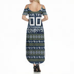 Personalized Cowboys Christmas Summer Maxi Dress Australian Rugby Fans - Pixelated Ugly Xmas Pattern Mascot Santa