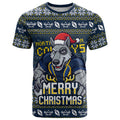 Personalized Cowboys Christmas T Shirt Australian Rugby Fans - Pixelated Ugly Xmas Pattern Mascot Santa