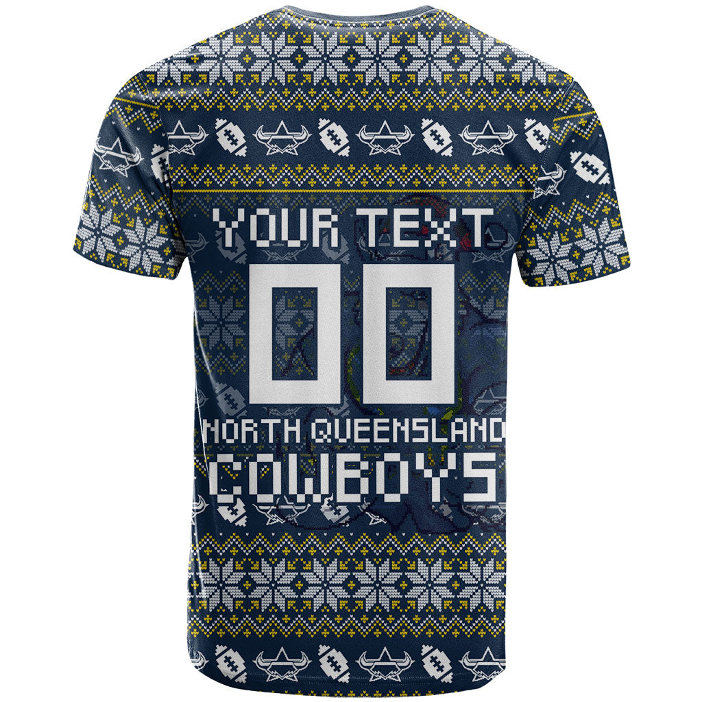 Personalized Cowboys Christmas T Shirt Australian Rugby Fans - Pixelated Ugly Xmas Pattern Mascot Santa