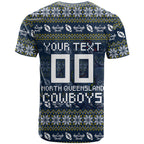 Personalized Cowboys Christmas T Shirt Australian Rugby Fans - Pixelated Ugly Xmas Pattern Mascot Santa