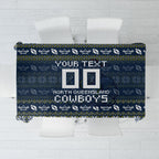 Personalized Cowboys Christmas Tablecloth Australian Rugby Fans - Pixelated Ugly Xmas Pattern Mascot Santa