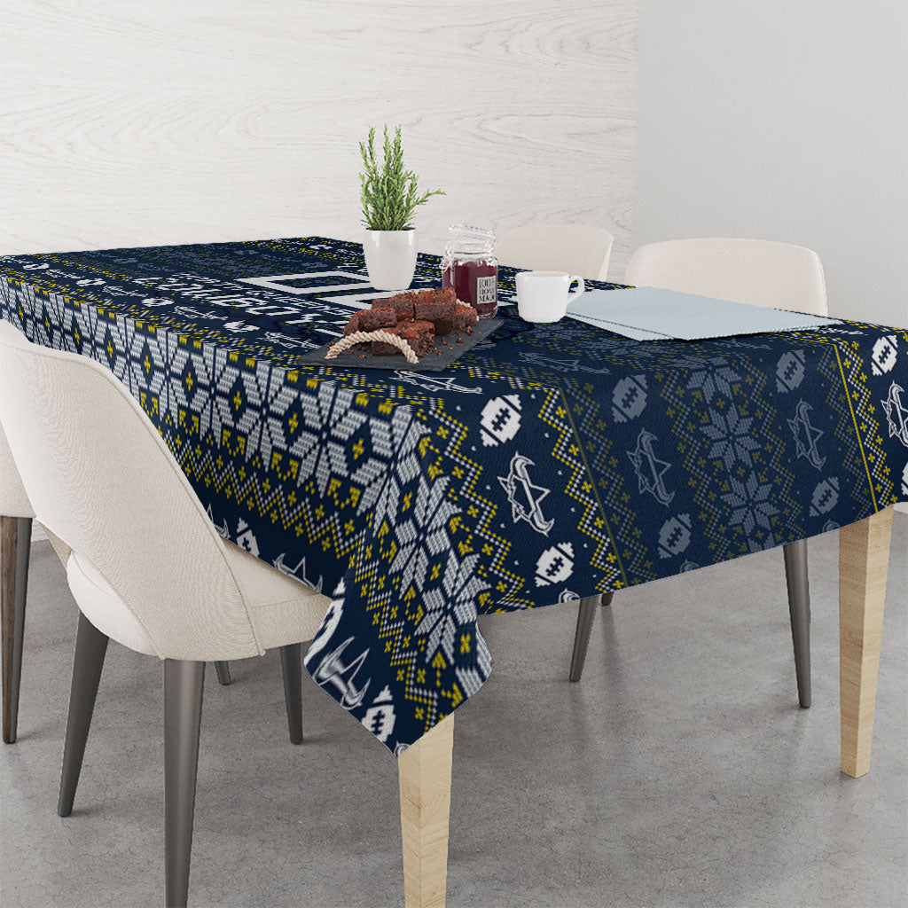 Personalized Cowboys Christmas Tablecloth Australian Rugby Fans - Pixelated Ugly Xmas Pattern Mascot Santa