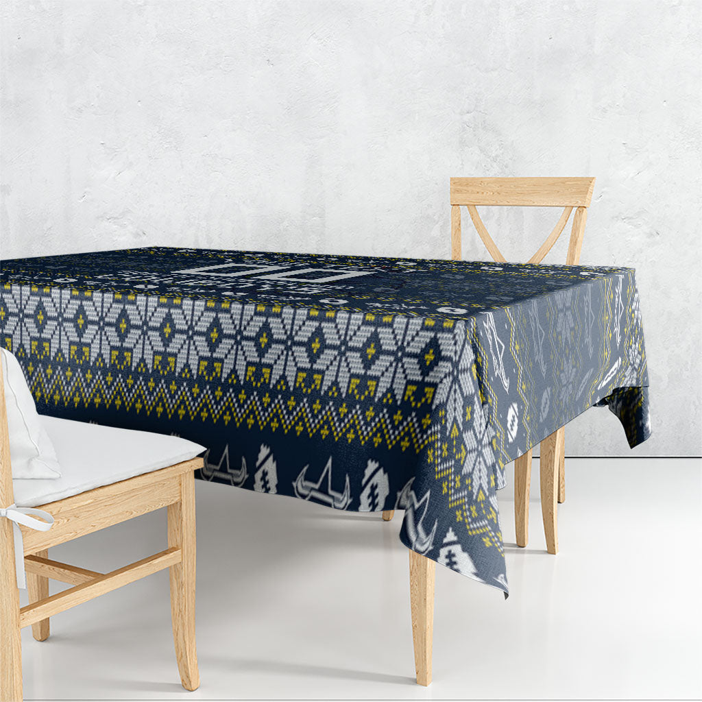 Personalized Cowboys Christmas Tablecloth Australian Rugby Fans - Pixelated Ugly Xmas Pattern Mascot Santa