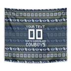 Personalized Cowboys Christmas Tapestry Australian Rugby Fans - Pixelated Ugly Xmas Pattern Mascot Santa