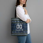 Personalized Cowboys Christmas Tote Bag Australian Rugby Fans - Pixelated Ugly Xmas Pattern Mascot Santa