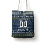 Personalized Cowboys Christmas Tote Bag Australian Rugby Fans - Pixelated Ugly Xmas Pattern Mascot Santa