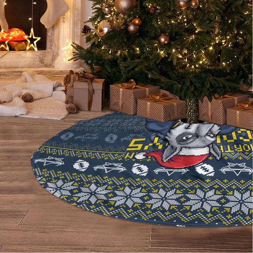 Cowboys Christmas Tree Skirt Australian Rugby Fans - Pixelated Ugly Xmas Pattern Mascot Santa