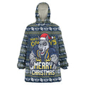 Personalized Cowboys Christmas Wearable Blanket Hoodie Australian Rugby Fans - Pixelated Ugly Xmas Pattern Mascot Santa