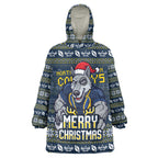 Personalized Cowboys Christmas Wearable Blanket Hoodie Australian Rugby Fans - Pixelated Ugly Xmas Pattern Mascot Santa