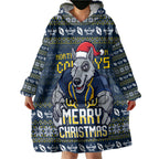 Personalized Cowboys Christmas Wearable Blanket Hoodie Australian Rugby Fans - Pixelated Ugly Xmas Pattern Mascot Santa