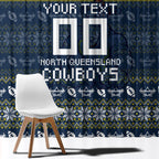 Personalized Cowboys Christmas Window Curtain Australian Rugby Fans - Pixelated Ugly Xmas Pattern Mascot Santa