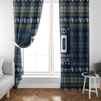 Personalized Cowboys Christmas Window Curtain Australian Rugby Fans - Pixelated Ugly Xmas Pattern Mascot Santa
