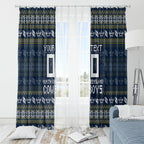 Personalized Cowboys Christmas Window Curtain Australian Rugby Fans - Pixelated Ugly Xmas Pattern Mascot Santa