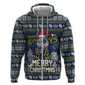 Personalized Cowboys Christmas Zip Hoodie Australian Rugby Fans - Pixelated Ugly Xmas Pattern Mascot Santa