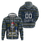 Personalized Cowboys Christmas Zip Hoodie Australian Rugby Fans - Pixelated Ugly Xmas Pattern Mascot Santa