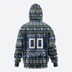 Personalized Cowboys Christmas Zip Hoodie Australian Rugby Fans - Pixelated Ugly Xmas Pattern Mascot Santa