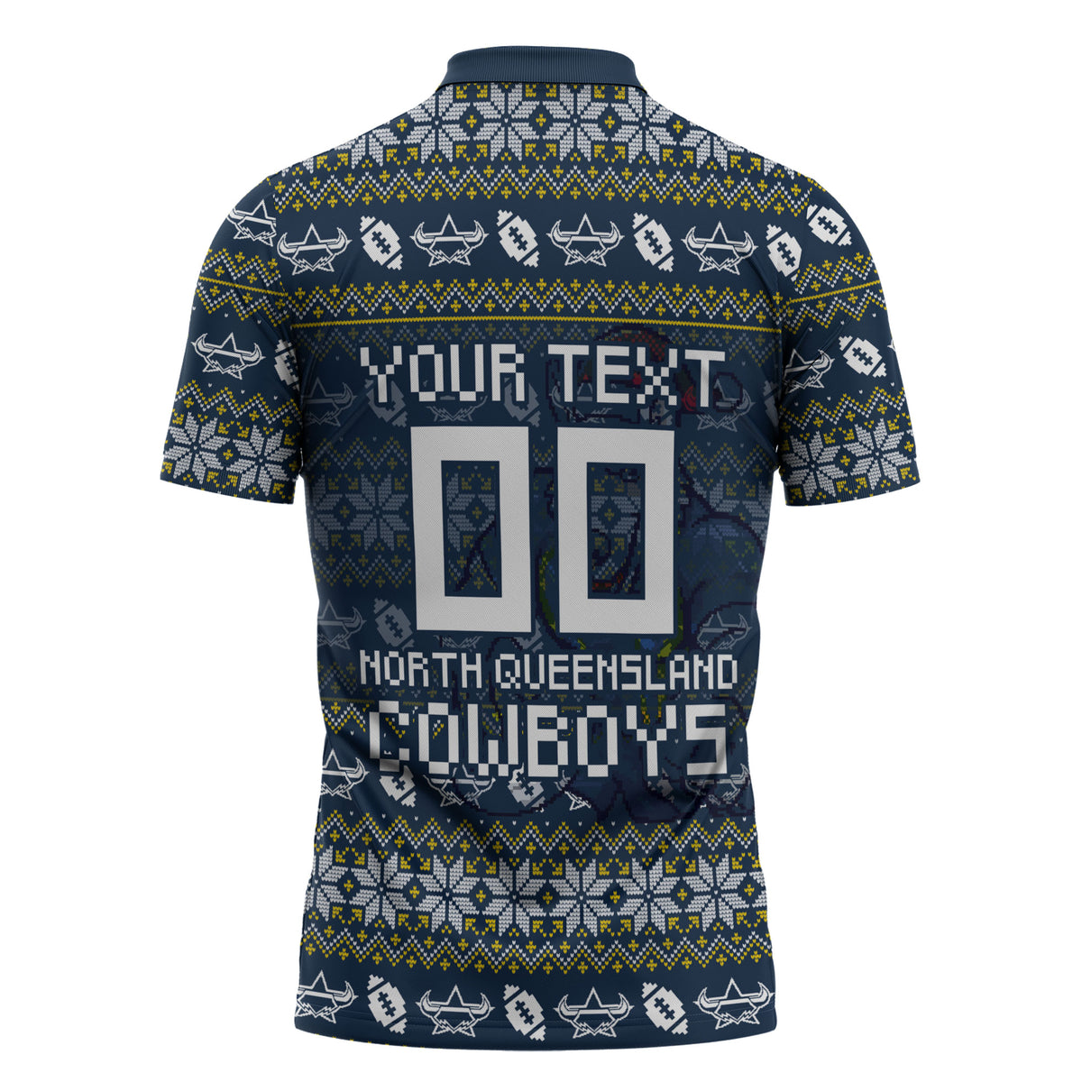 Personalized Cowboys Christmas Zipper Polo Shirt Australian Rugby Fans - Pixelated Ugly Xmas Pattern Mascot Santa