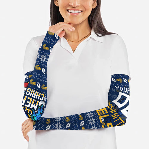 Personalized Parramatta Eels Christmas Arm Sleeves Australian Rugby Fans - Pixelated Ugly Xmas Pattern Mascot Santa