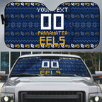 Personalized Parramatta Eels Christmas Auto Sun Shade Australian Rugby Fans - Pixelated Ugly Xmas Pattern Mascot Santa