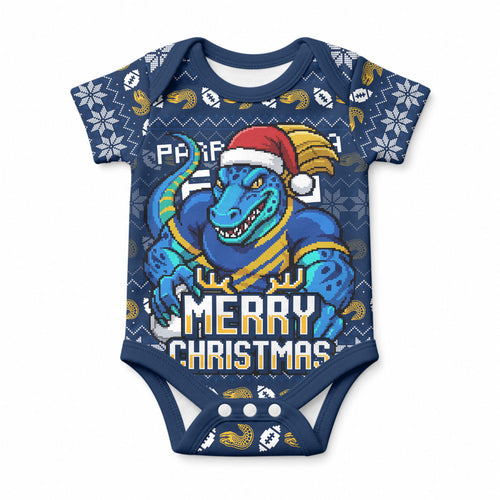 Personalized Parramatta Eels Christmas Baby Onesie Australian Rugby Fans - Pixelated Ugly Xmas Pattern Mascot Santa